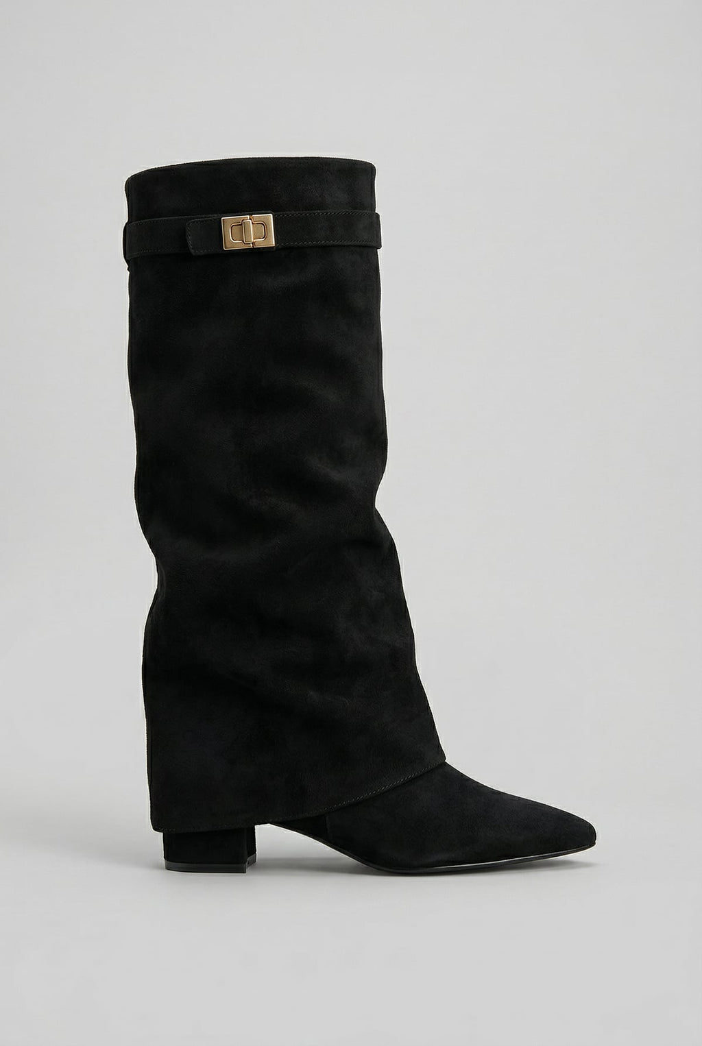 women's knee high block heel boots in black (suede look)