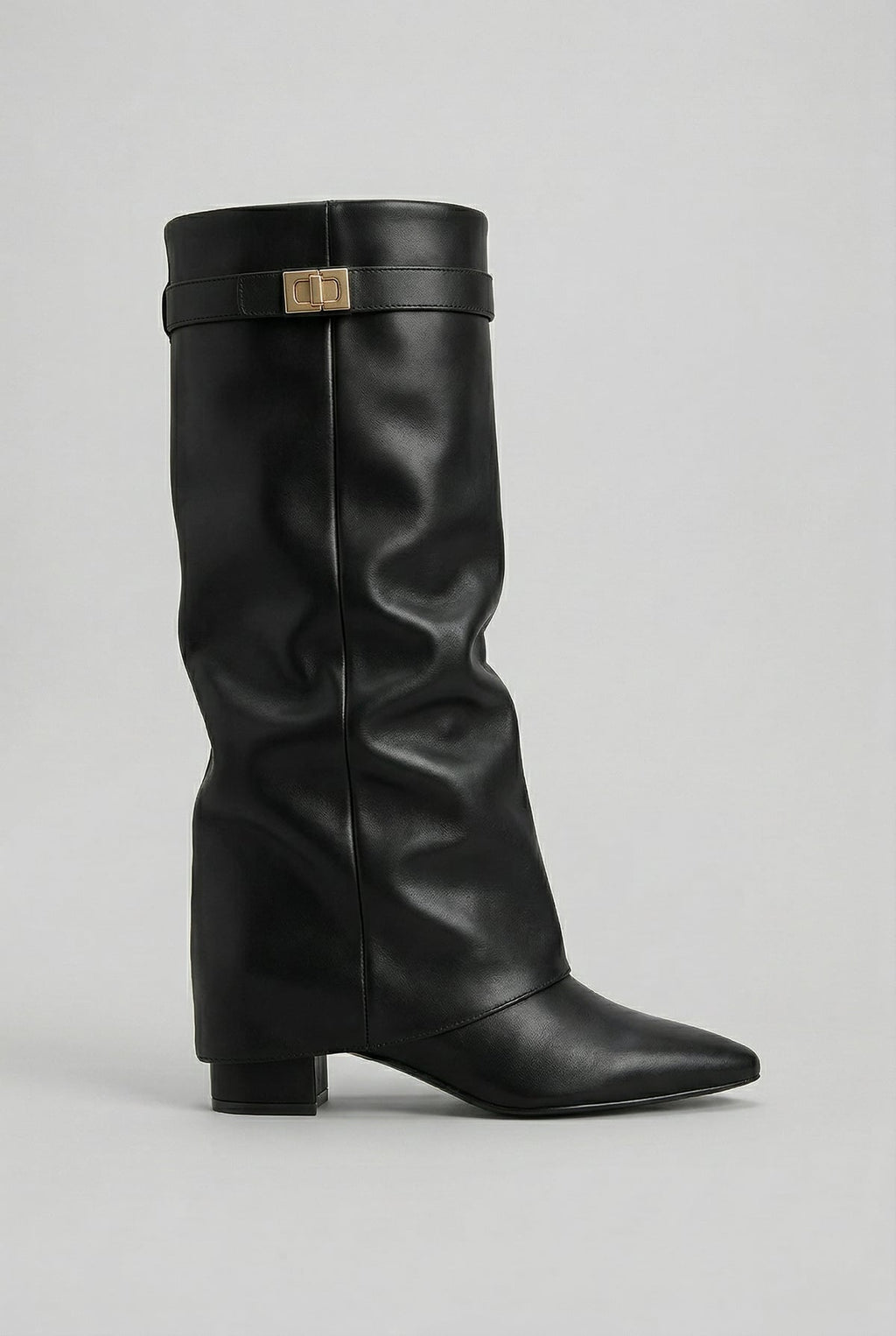women's knee high block heel boots in black (leather look)