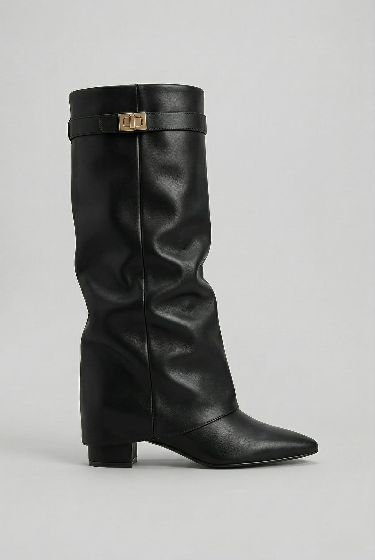 women's knee high block heel boots in black (leather look)