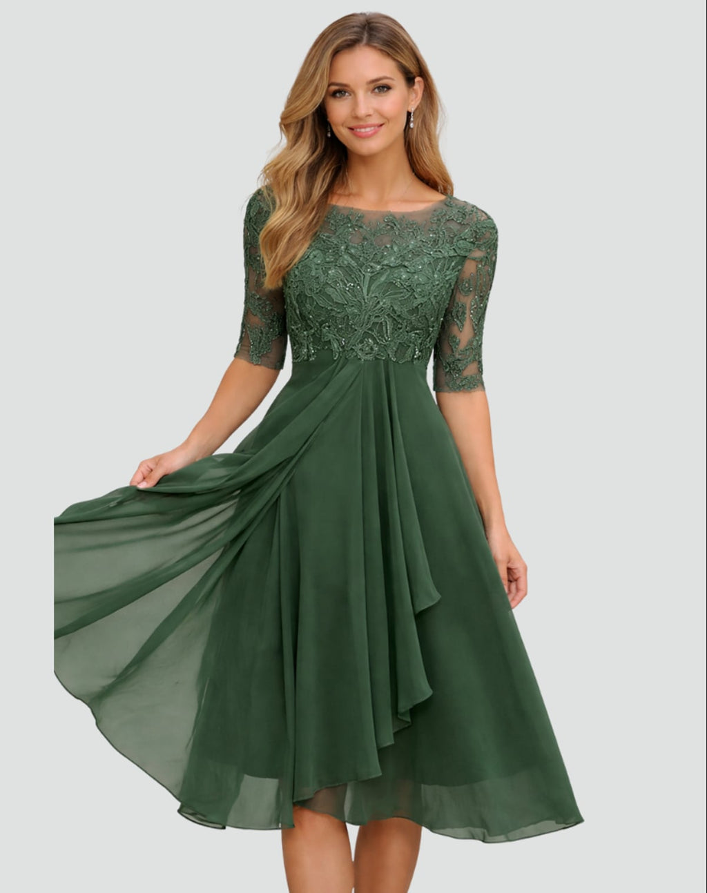 women's lace bodice half sleeve a-line dress in green