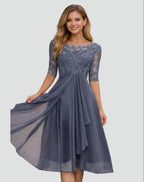 women's lace bodice half sleeve a-line dress in gray