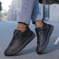 women's lace-up casual flat sneakers in black