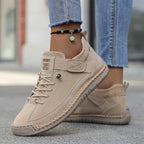 women's lace-up casual flat sneakers in beige