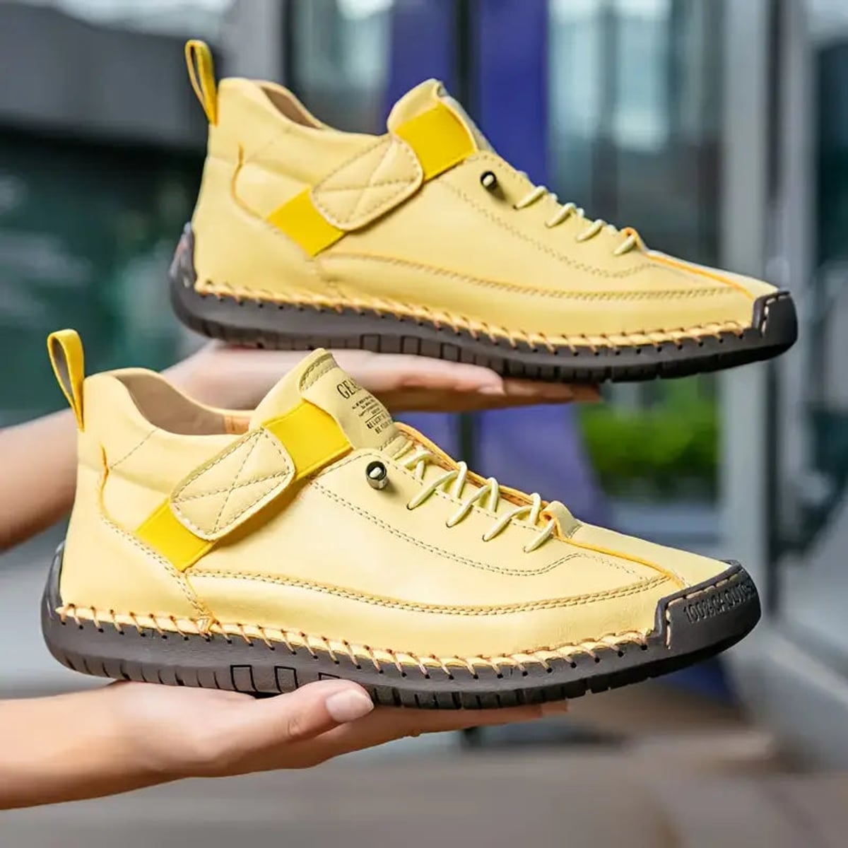 women's lace-up casual flat sneakers in yellow