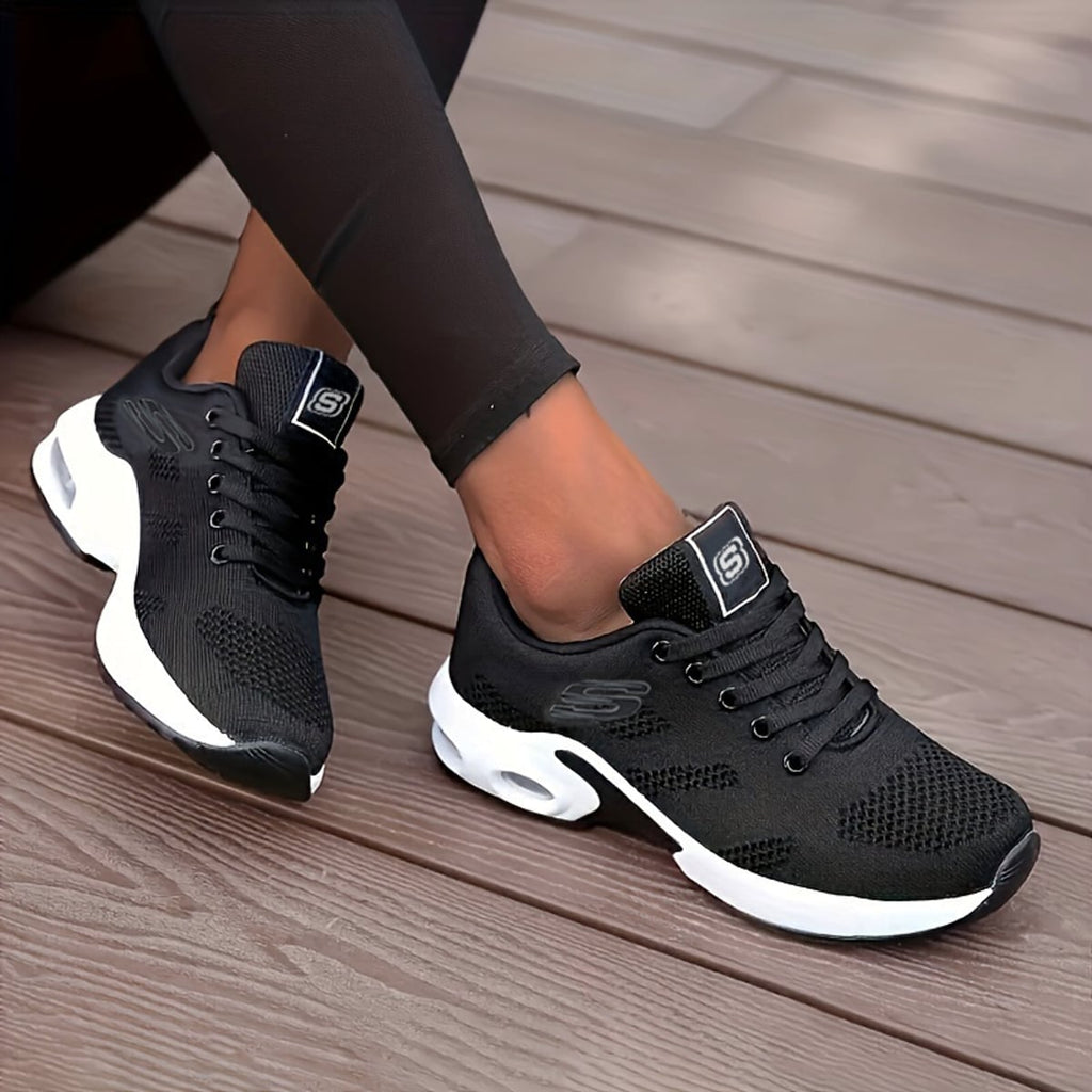 women's lace-up chunky sole trainers in black