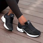 women's lace-up chunky sole trainers in black