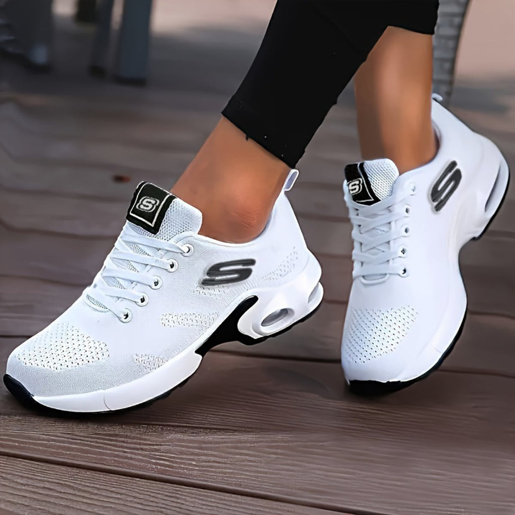 women's lace-up chunky sole trainers in white