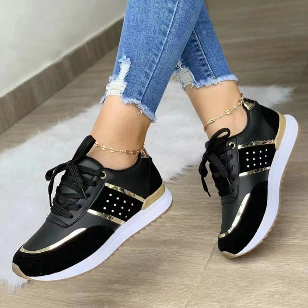 women's lace-up fashion trainers in black