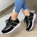 women's lace-up fashion trainers in black