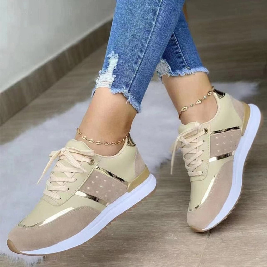 women's lace-up fashion trainers in beige