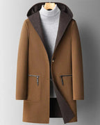 women's long hooded winter coat in brown