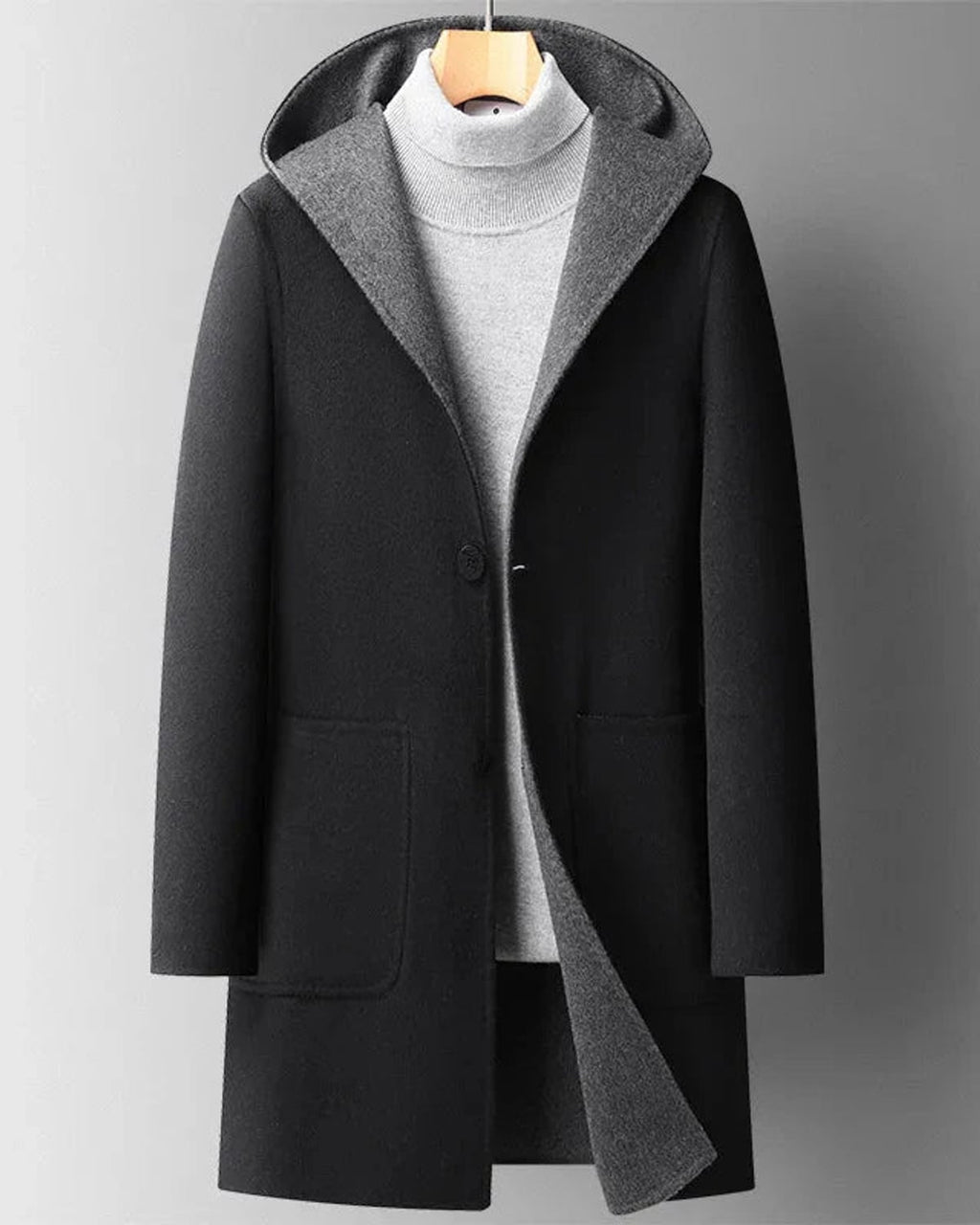 women's long hooded winter coat in black