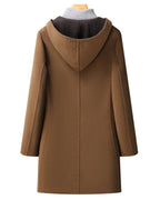 women's long hooded winter coat in brown