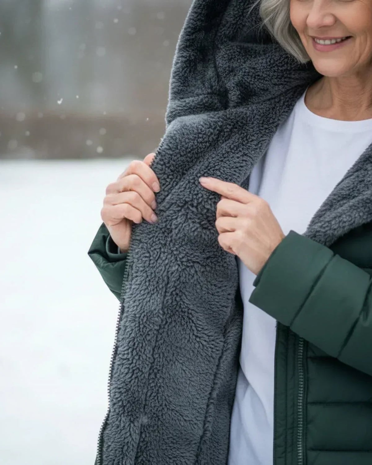 women's long puffer jacket with hood in dark green