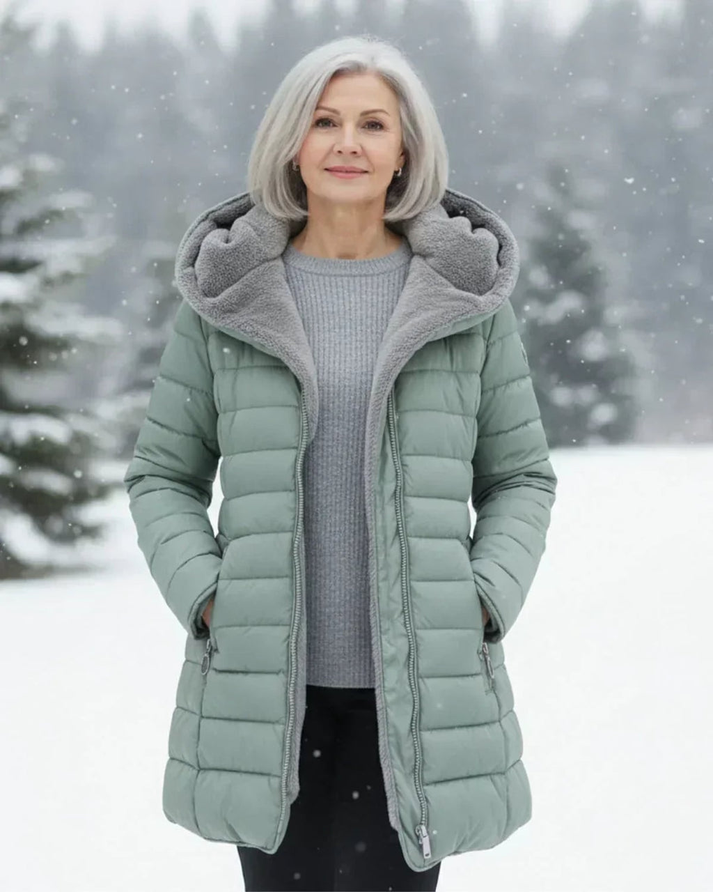 women's long puffer jacket with hood in cyan