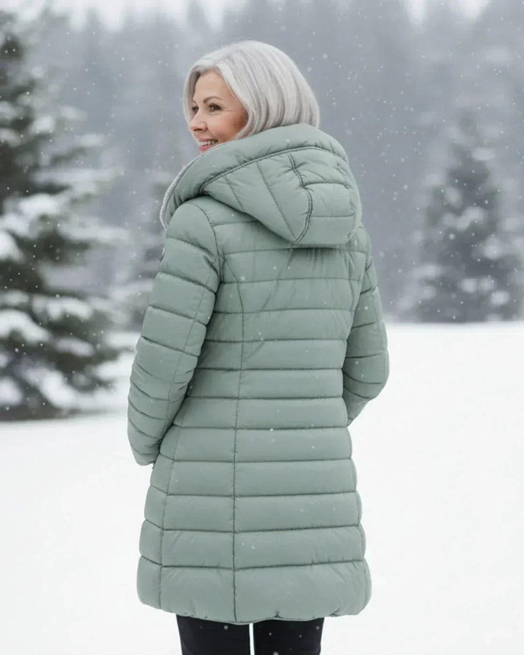 women's long puffer jacket with hood in cyan