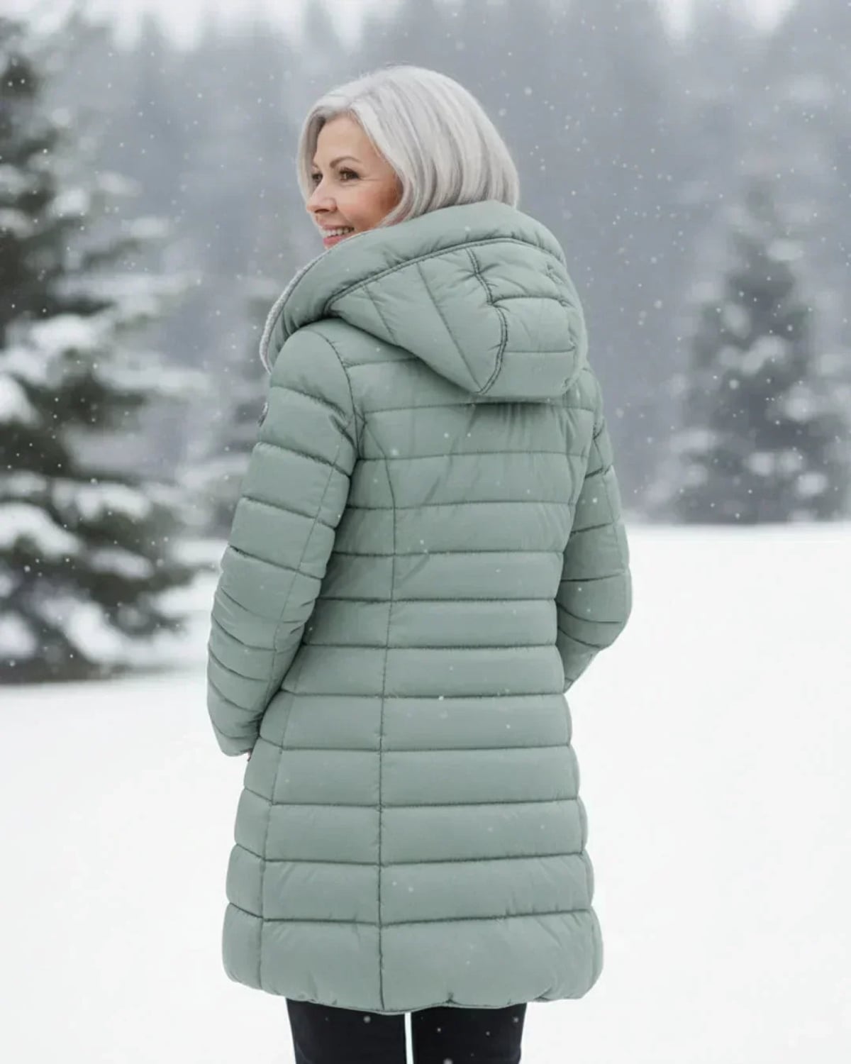 women's long puffer jacket with hood in cyan