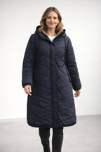 women's long quilted winter coat with hood