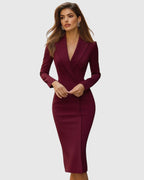 women's long sleeve blazer midi dress in mulberry