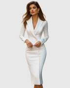 women's long sleeve blazer midi dress in white
