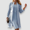 women's long sleeve bodycon dress with lace jacket in blue