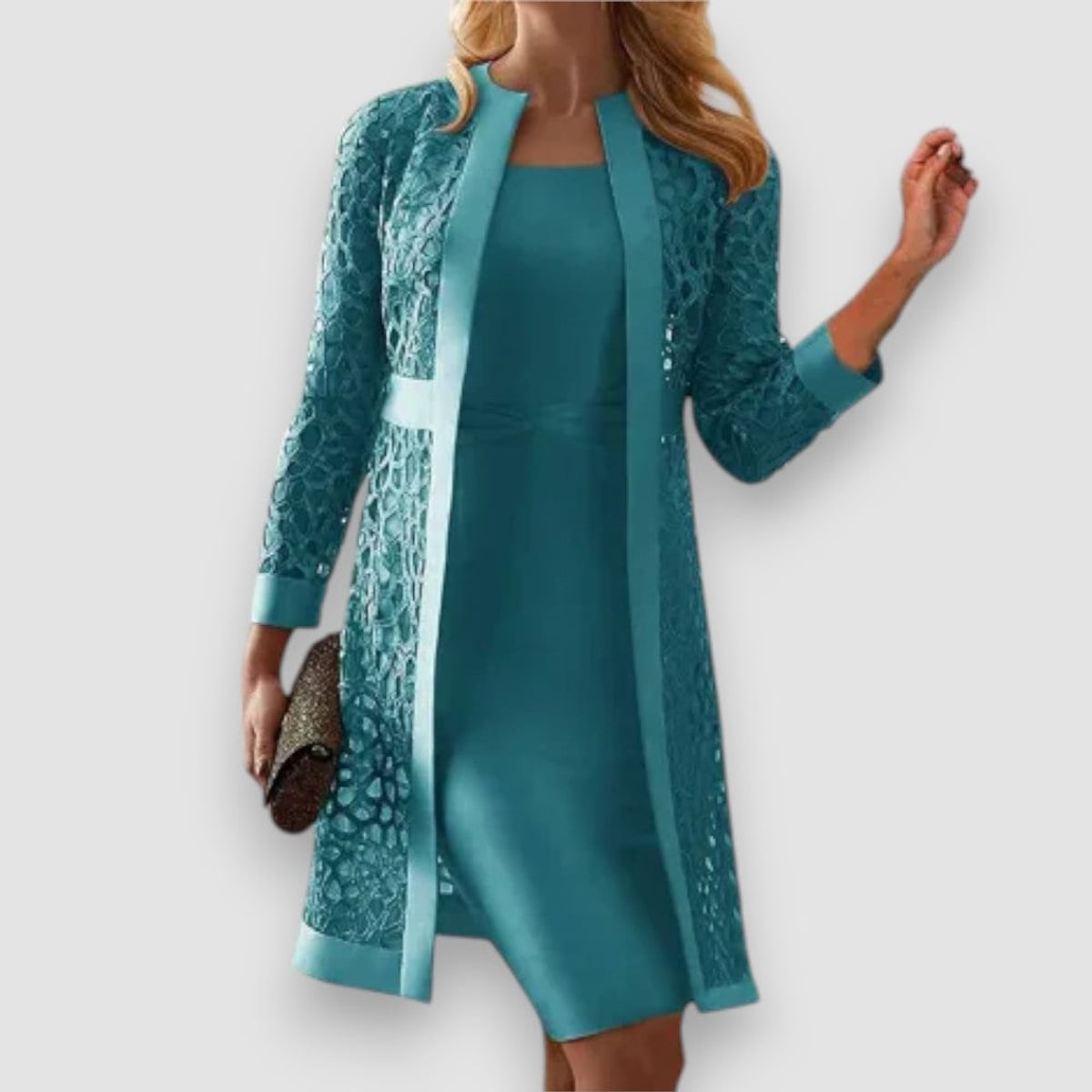 women's long sleeve bodycon dress with lace jacket in green