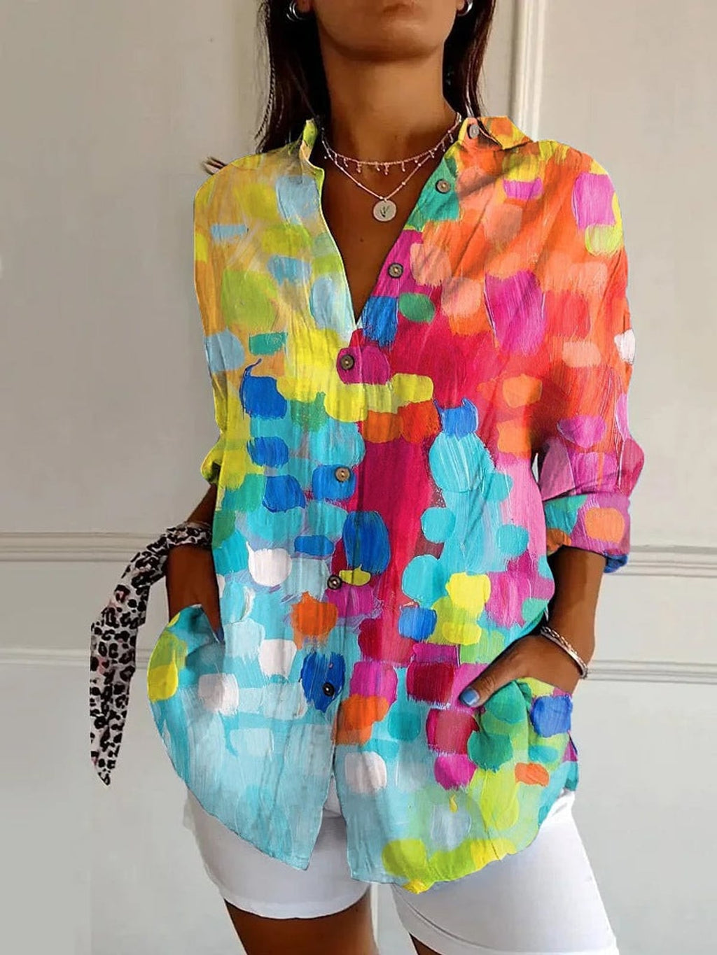 women's long sleeve geometric print blouse in multicolor 3