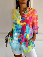 women's long sleeve geometric print blouse in multicolor 3