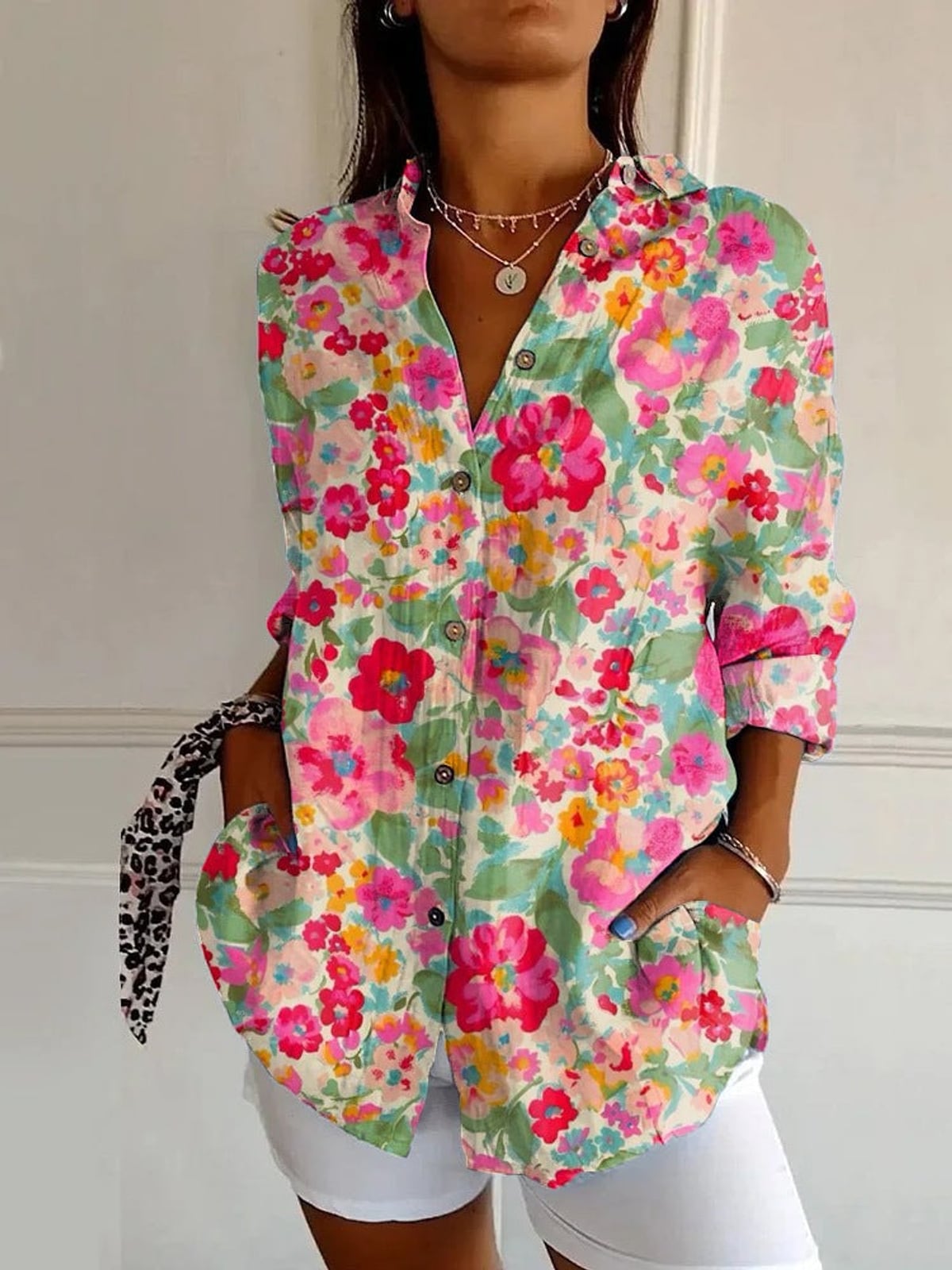 women's long sleeve geometric print blouse in multicolor 4