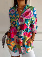 women's long sleeve geometric print blouse in multicolor 2