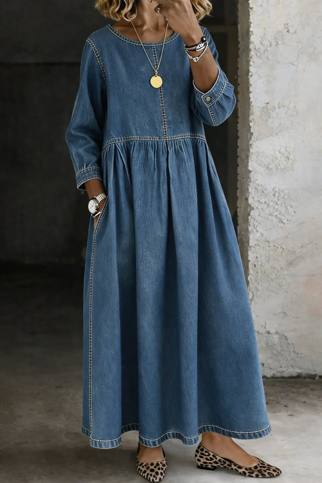 women's long sleeve maxi dress in blue
