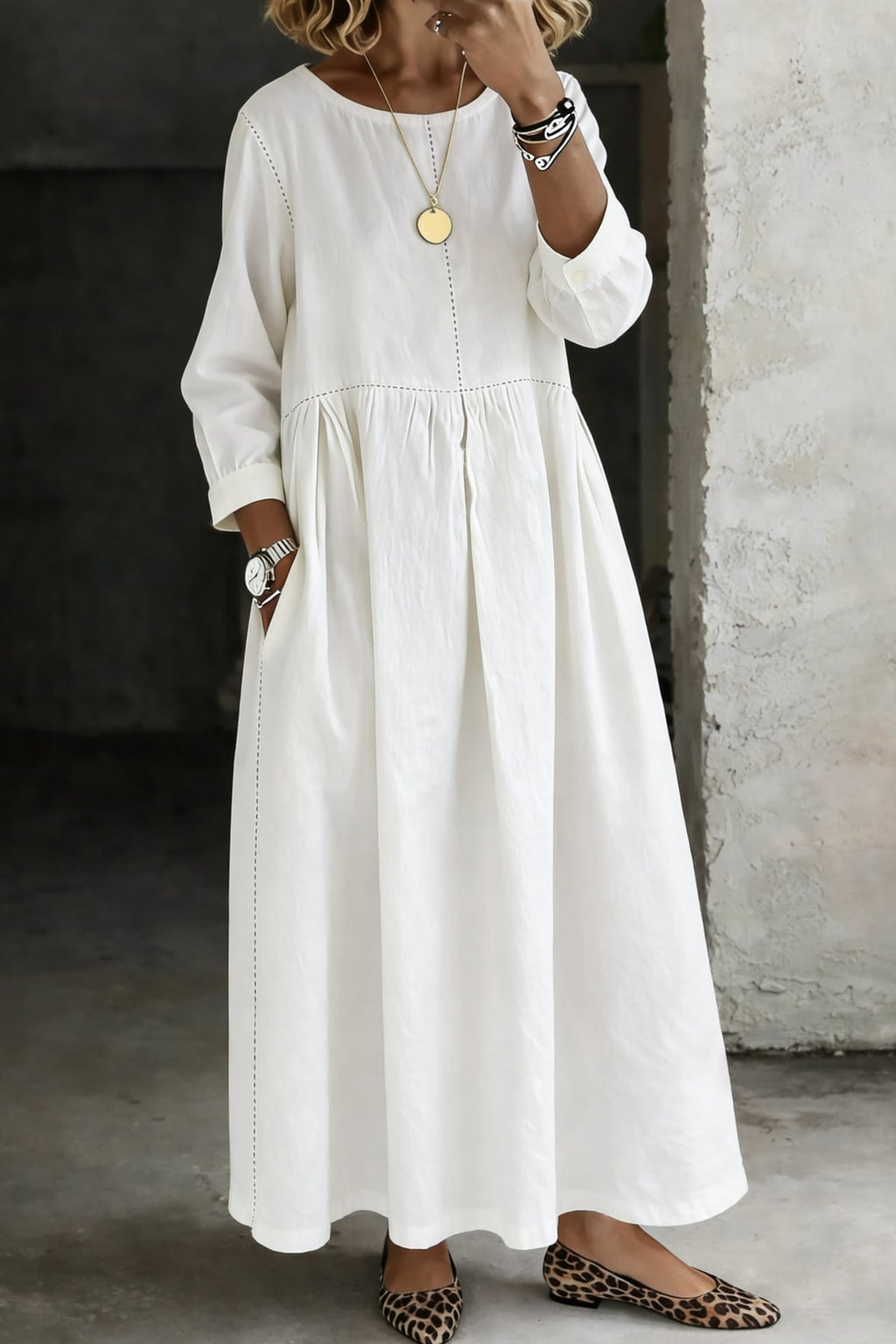 women's long sleeve maxi dress in white
