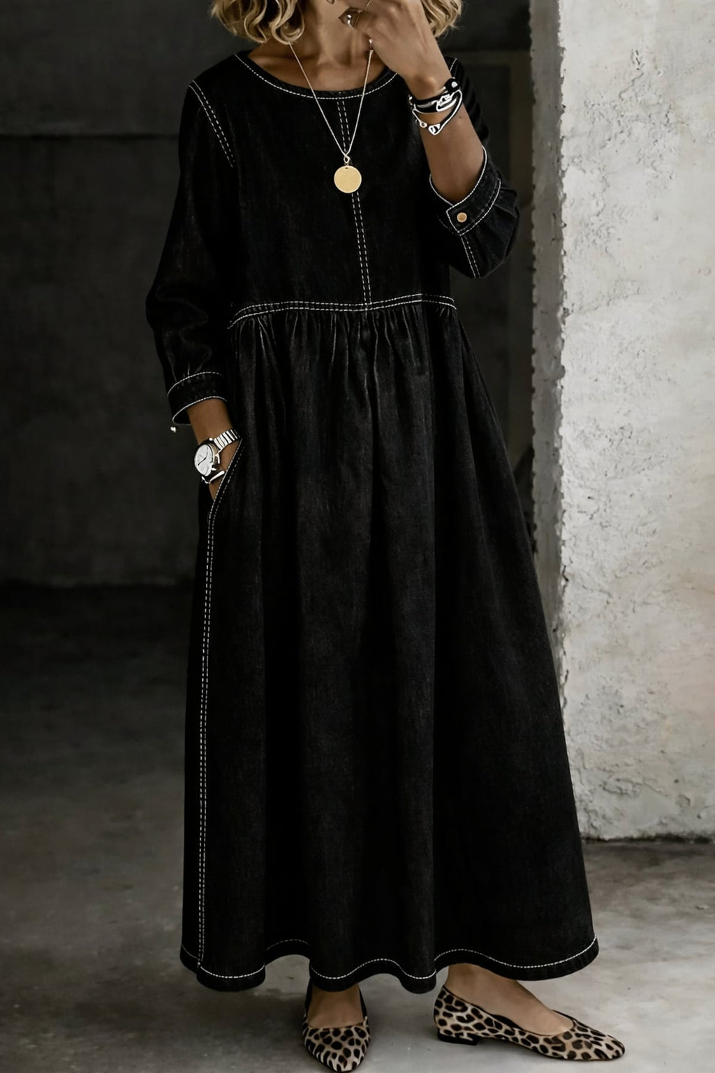 women's long sleeve maxi dress in black
