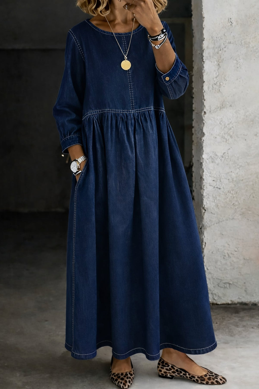 women's long sleeve maxi dress in navy