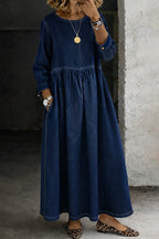 women's long sleeve maxi dress in navy