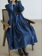 women's long sleeve pleated midi dress in blue