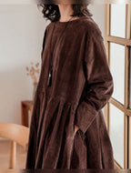women's long sleeve pleated midi dress in brown