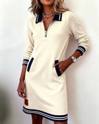 women's long sleeve polo neck sweatshirt dress in white