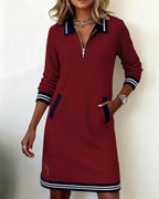 women's long sleeve polo neck sweatshirt dress in red
