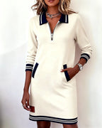 women's long sleeve polo neck sweatshirt dress in white