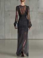 women's long sleeve v-neck lace maxi dress