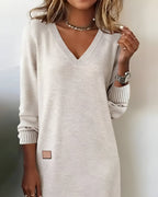 women's long sleeve v-neck midi dress in white