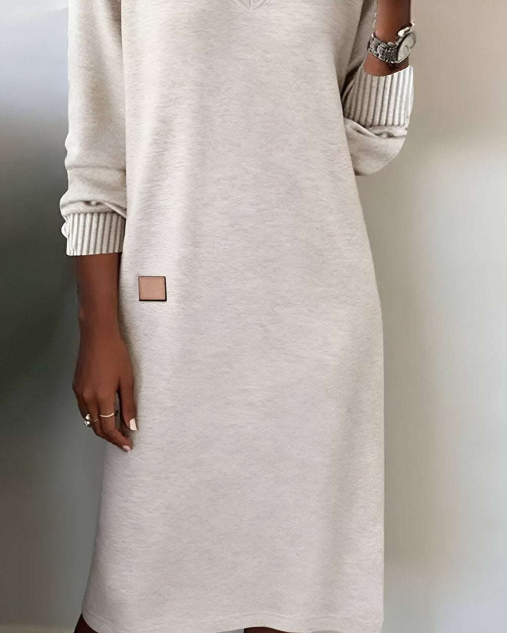 women's long sleeve v-neck midi dress in white