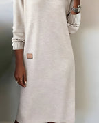 women's long sleeve v-neck midi dress in white