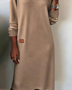 women's long sleeve v-neck midi dress in brown