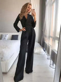 women's long sleeve wide leg jumpsuit in black