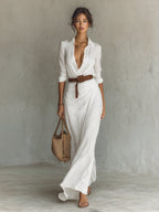 women's long sleeve wrap maxi dress in white