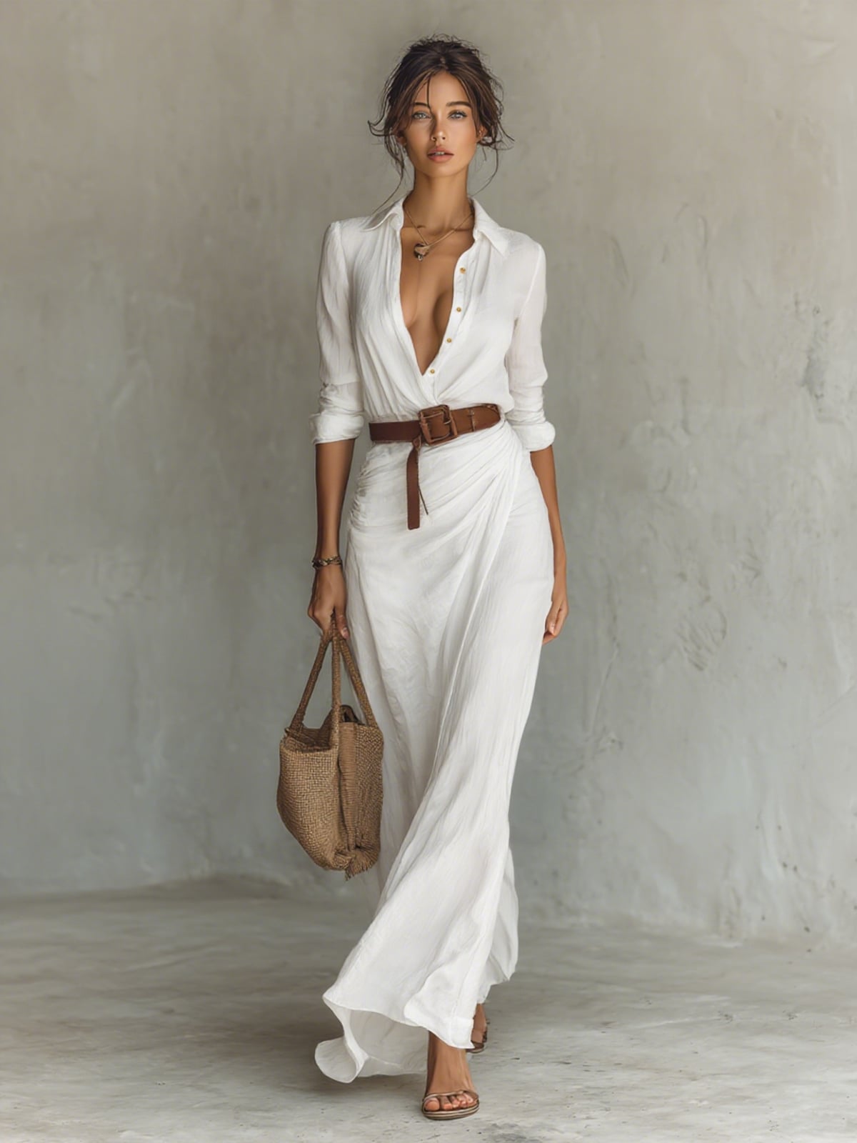 women's long sleeve wrap maxi dress in white