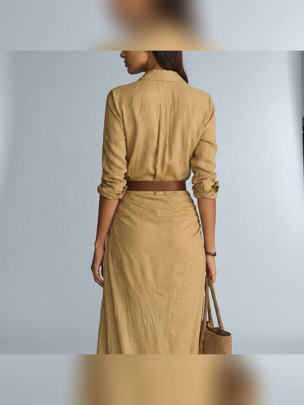 women's long sleeve wrap maxi dress in khaki