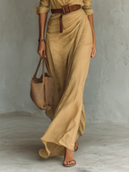 women's long sleeve wrap maxi dress in khaki